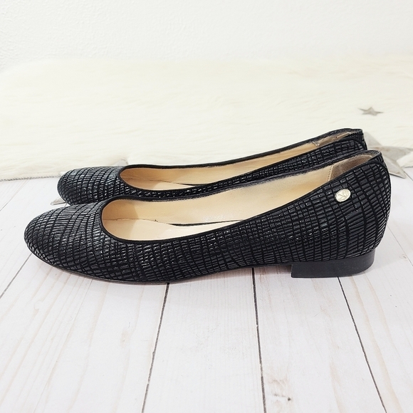 Joan Oloff ballet flats black textured leather 42 - Picture 2 of 9
